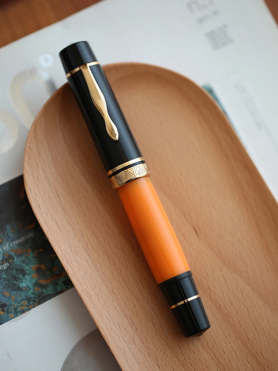 Majohn P139 Piston Resin Fountain Pen #8 F/M All Brass Piston System Large Capacity Writing Gift Pen Stationery School Supplies Master Coach HQ