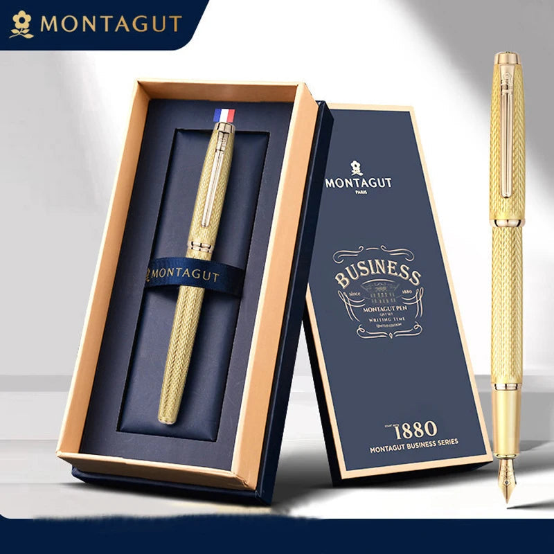 1PCS Montagut Classic Grey And Golden Trim Fountain Pen Iridium 0.5mm Exquisite Stationery Writing Gift Pen With Gift Box Master Coach HQ