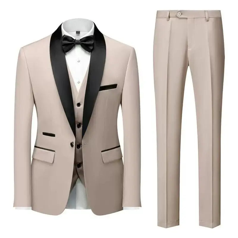 Suit (Blazer+ Vest + Pants) Men's Business Gentleman Fashion Slim Work Solid Color Plus Size Fair Dress Wedding Best Man Suits Master Coach HQ