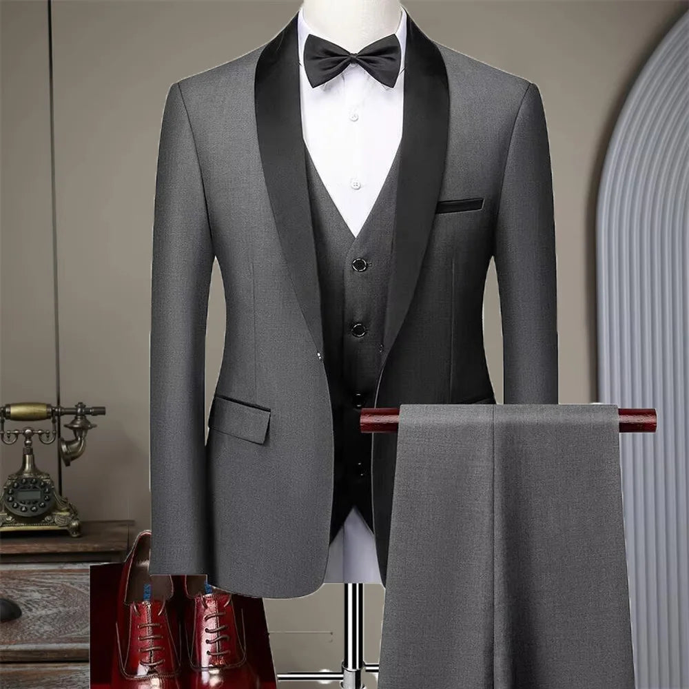 Suit (Blazer+ Vest + Pants) Men's Business Gentleman Fashion Slim Work Solid Color Plus Size Fair Dress Wedding Best Man Suits Master Coach HQ