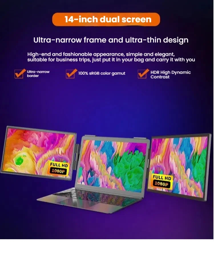 14" Portable dual monitor, FHD IPS screen USB-C/HDMI laptop extender for trading/programming/gaming Second display Master Coach HQ