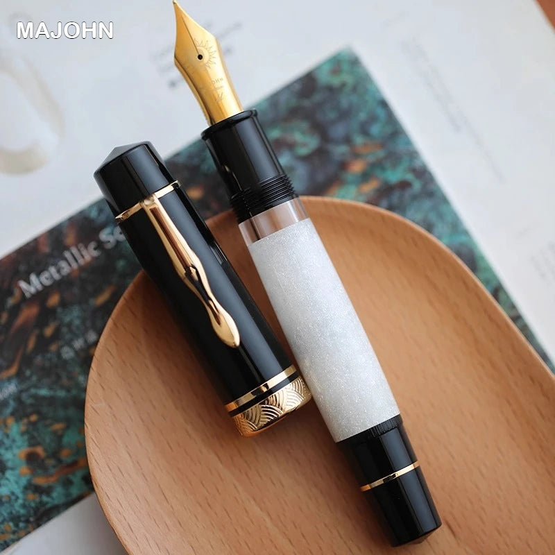 Majohn P139 Piston Resin Fountain Pen #8 F/M All Brass Piston System Large Capacity Writing Gift Pen Stationery School Supplies Master Coach HQ