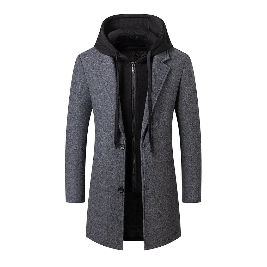 New Fashion Men Hooded Overcoats Casual Woolen Blends Cashmere Long Trench Coats Male Winter Coats Business Casual Jackets 4XL Master Coach HQ