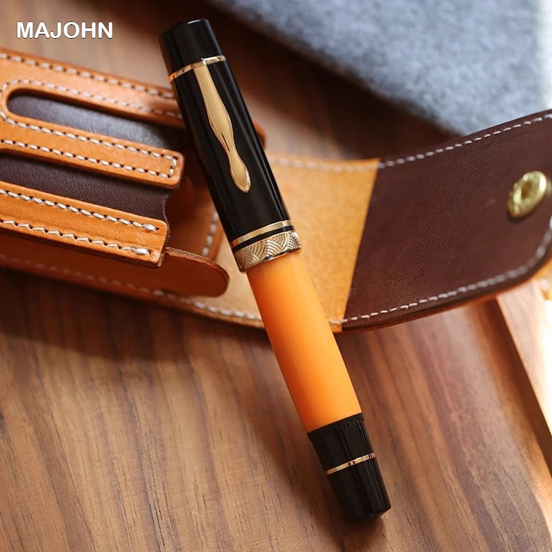 Majohn P139 Piston Resin Fountain Pen #8 F/M All Brass Piston System Large Capacity Writing Gift Pen Stationery School Supplies Master Coach HQ