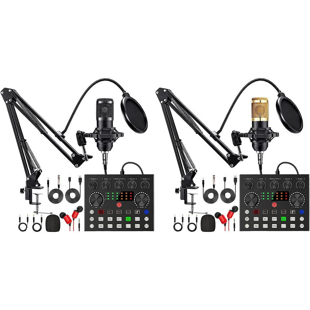 Podcast Equipment Bundle with BM800 Microphone and V8 Sound Card Podcast Equipment Metal Shock Mount Perfect for Phone PC DJ Master Coach HQ