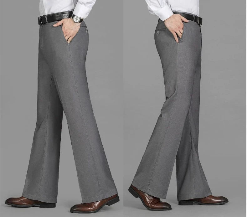 Business Trousers for Men Flared Social Tailoring Gray Bell Mouth Man Suits Pants Clothes Offer Fabric Fashion Classic Elegant Master Coach HQ