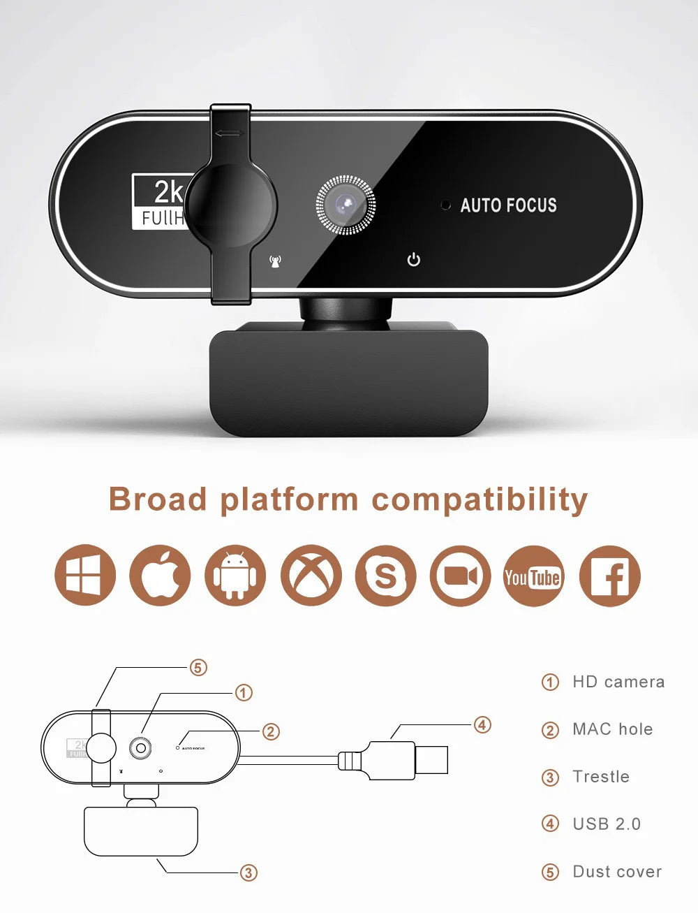 4K Webcam Video Camera 2K Autofocus Streaming Web Cam With Microphone Full HD 1080P Webcams for PC/Computer/Laptop Master Coach HQ