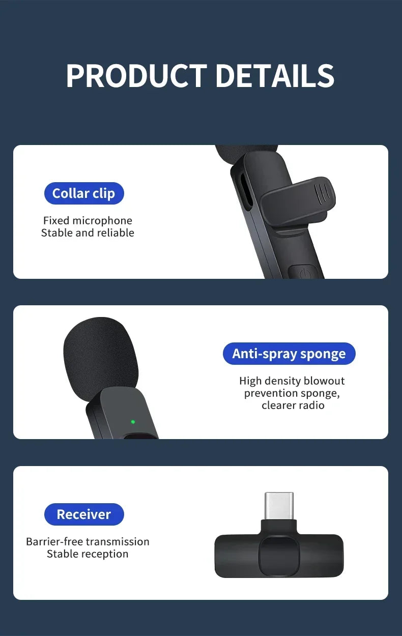 Basix Wireless Lavalier Microphone Audio Recording Mini Replaceable Windproof Wool Microphone for iPhone16 Shoot vlog YouTube Master Coach HQ