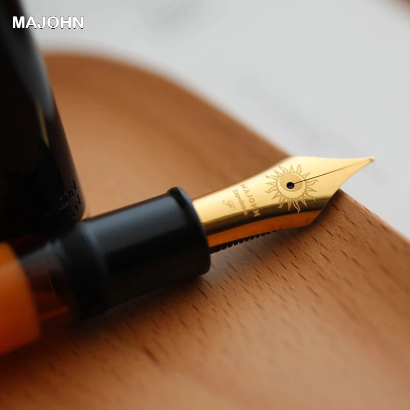 Majohn P139 Piston Resin Fountain Pen #8 F/M All Brass Piston System Large Capacity Writing Gift Pen Stationery School Supplies Master Coach HQ