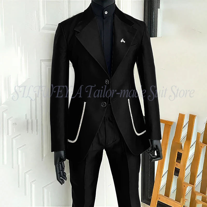 Black Men's 2 Piecs Suits Blazer Pants Single Breasted Daily Work Business Casual Party Suit Set Traje De Hombre Elegante Master Coach HQ