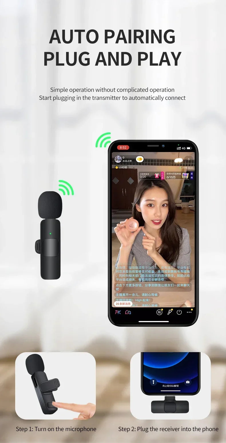 Basix Wireless Lavalier Microphone Audio Recording Mini Replaceable Windproof Wool Microphone for iPhone16 Shoot vlog YouTube Master Coach HQ