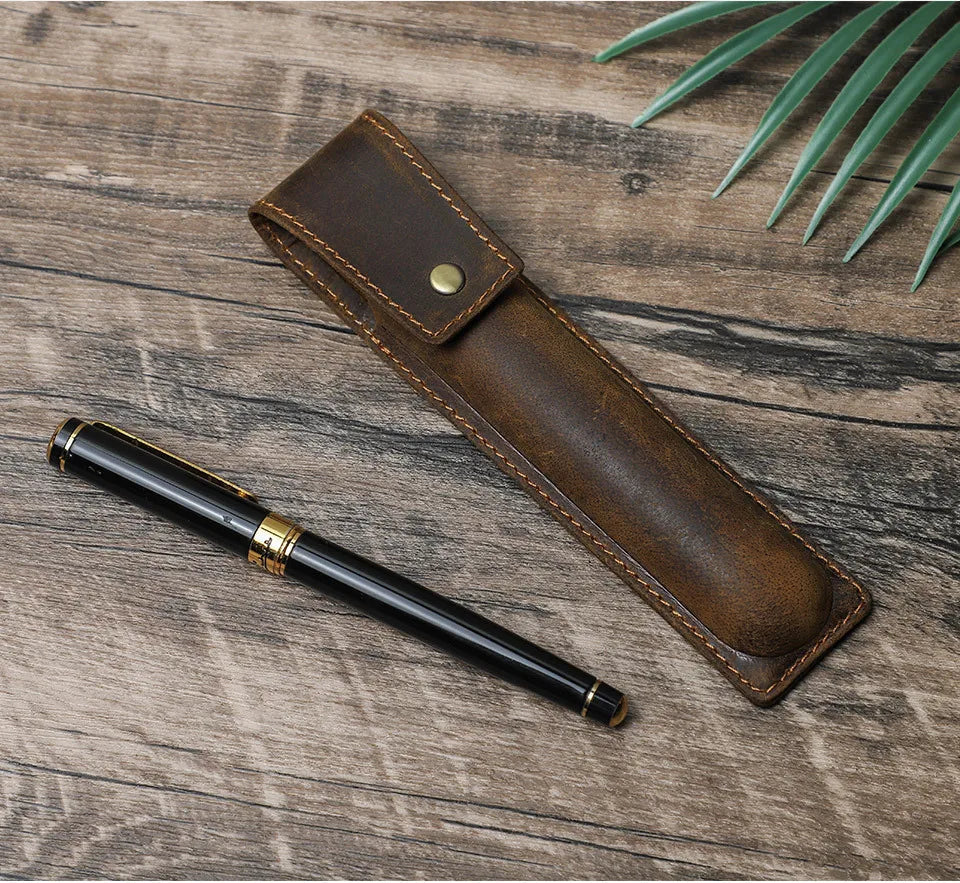 hand-made leather cowhide pencil pen case sleeve storage bag 1/2/3pcs-slot Magnetic drawer type student office home gift Master Coach HQ