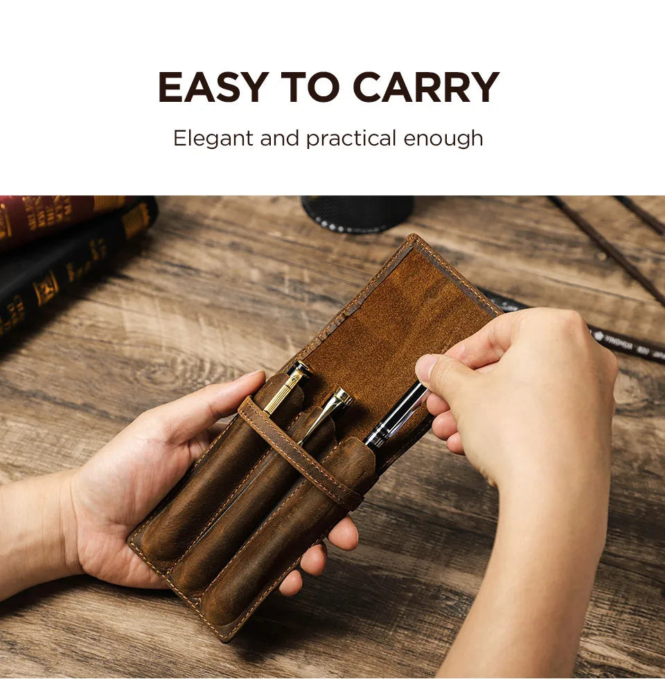 hand-made leather cowhide pencil pen case sleeve storage bag 1/2/3pcs-slot Magnetic drawer type student office home gift Master Coach HQ