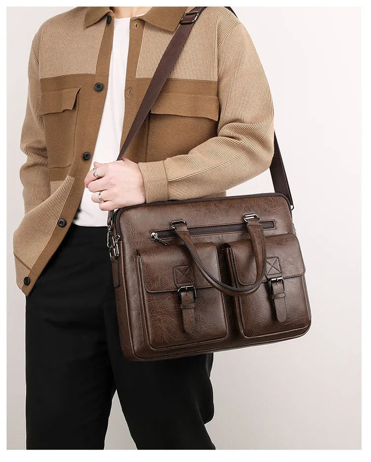 Luxury Brand Man Business Briefcase Bag PU Leather Messenger Shoulder Bag Men Office Lunch Bags For Laptop A4 File Male Handbags Master Coach HQ