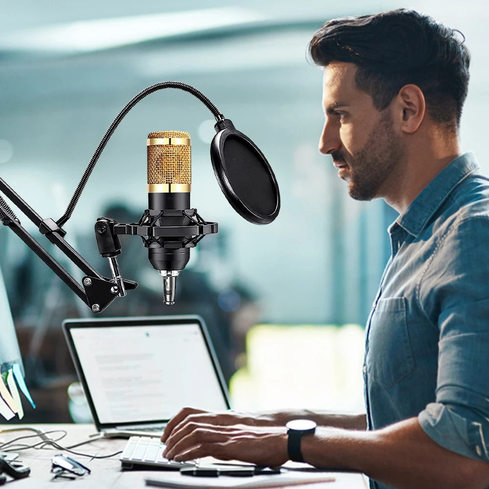 Podcast Equipment Bundle with BM800 Microphone and V8 Sound Card Podcast Equipment Metal Shock Mount Perfect for Phone PC DJ Master Coach HQ