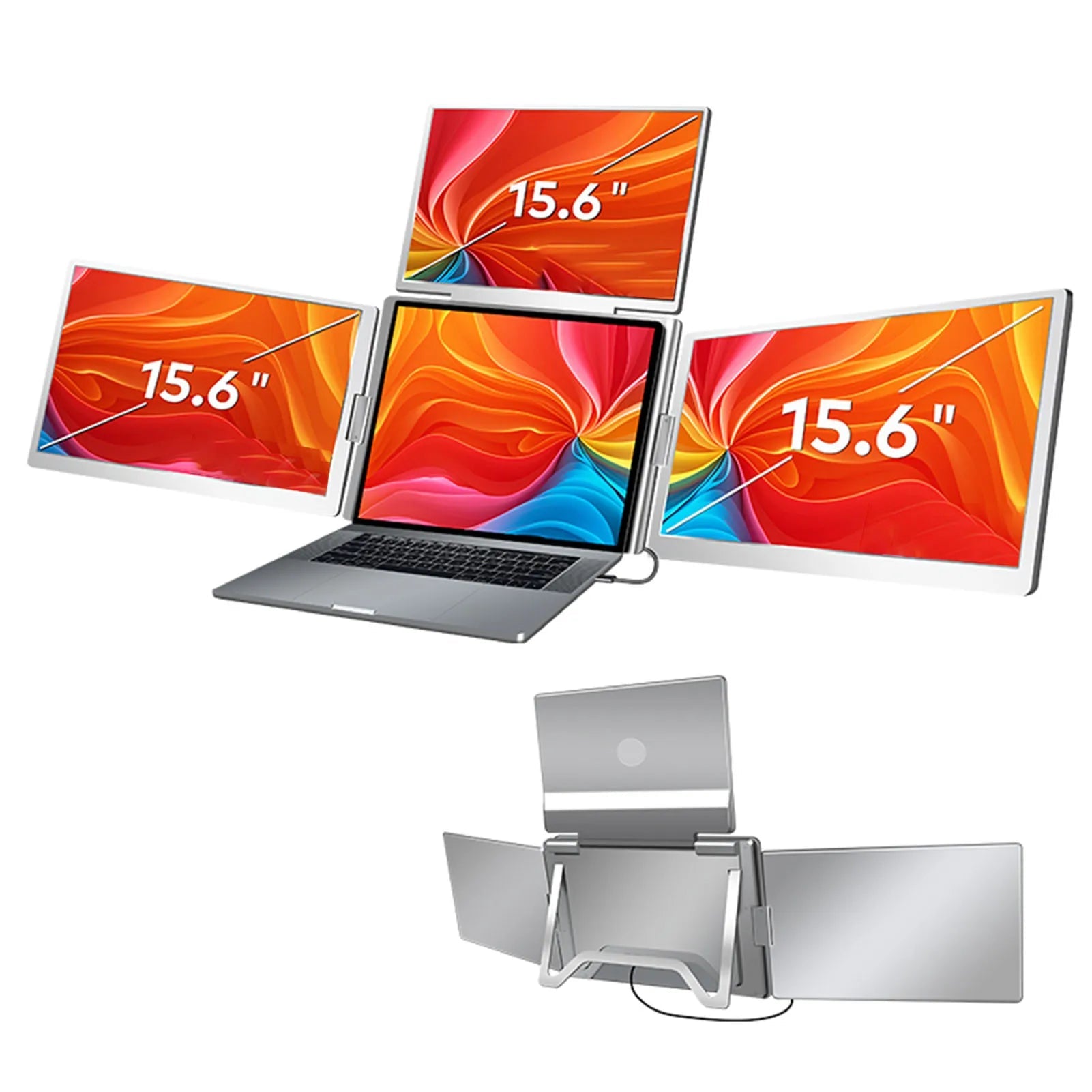 15.6" Laptop Screen Extender Quad Monitors Portable 1 Cable for 3 Screens Folding for 12"-18.5" Laptops Laptop Extended Monitors Master Coach HQ