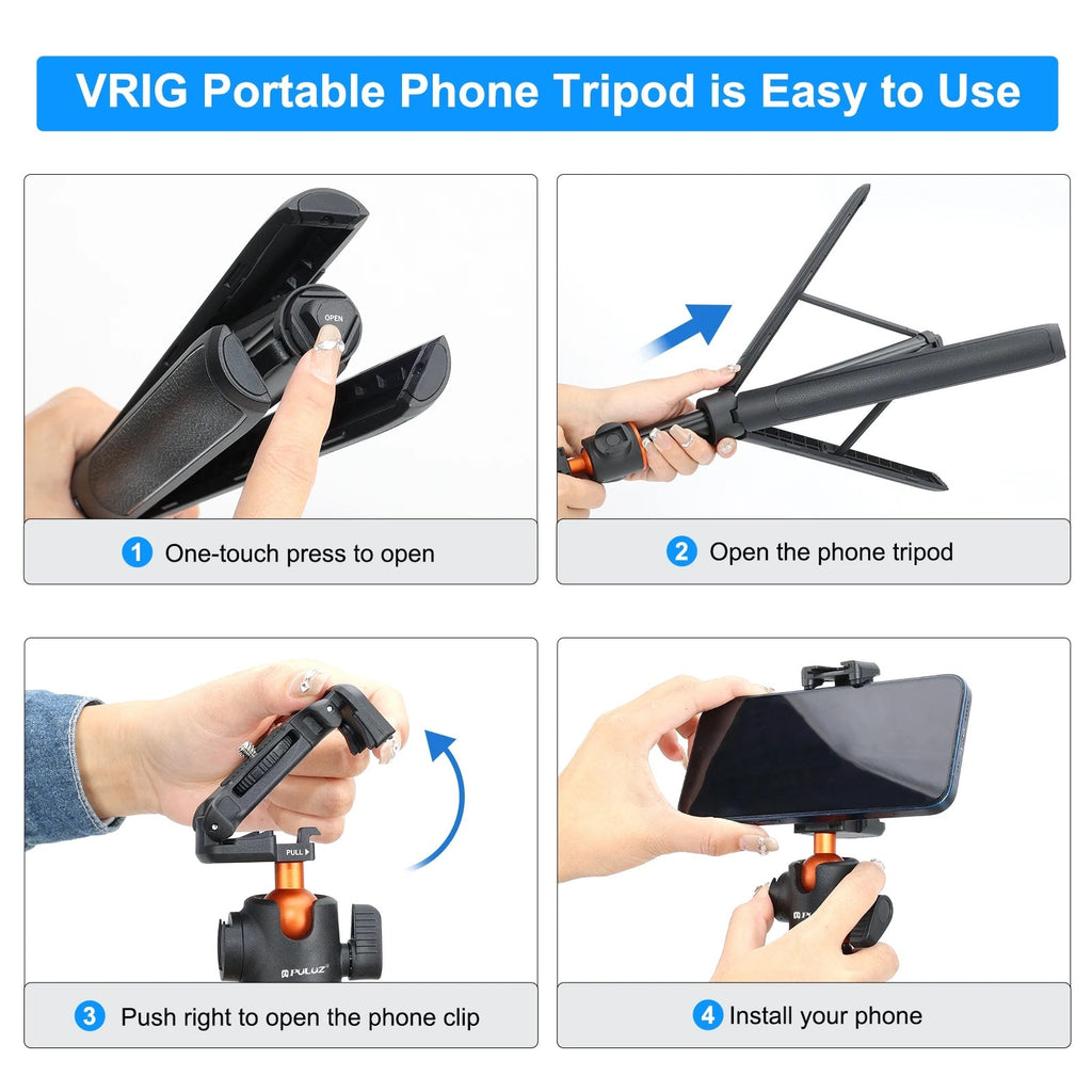PULUZ 1.4m Phone Selfie Stick Tripod Vlog Live Streaming Holder with Phone Clip for iPhone/ Samsung/ Huawei & Cameras Tripod Master Coach HQ