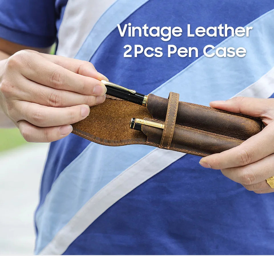 hand-made leather cowhide pencil pen case sleeve storage bag 1/2/3pcs-slot Magnetic drawer type student office home gift Master Coach HQ