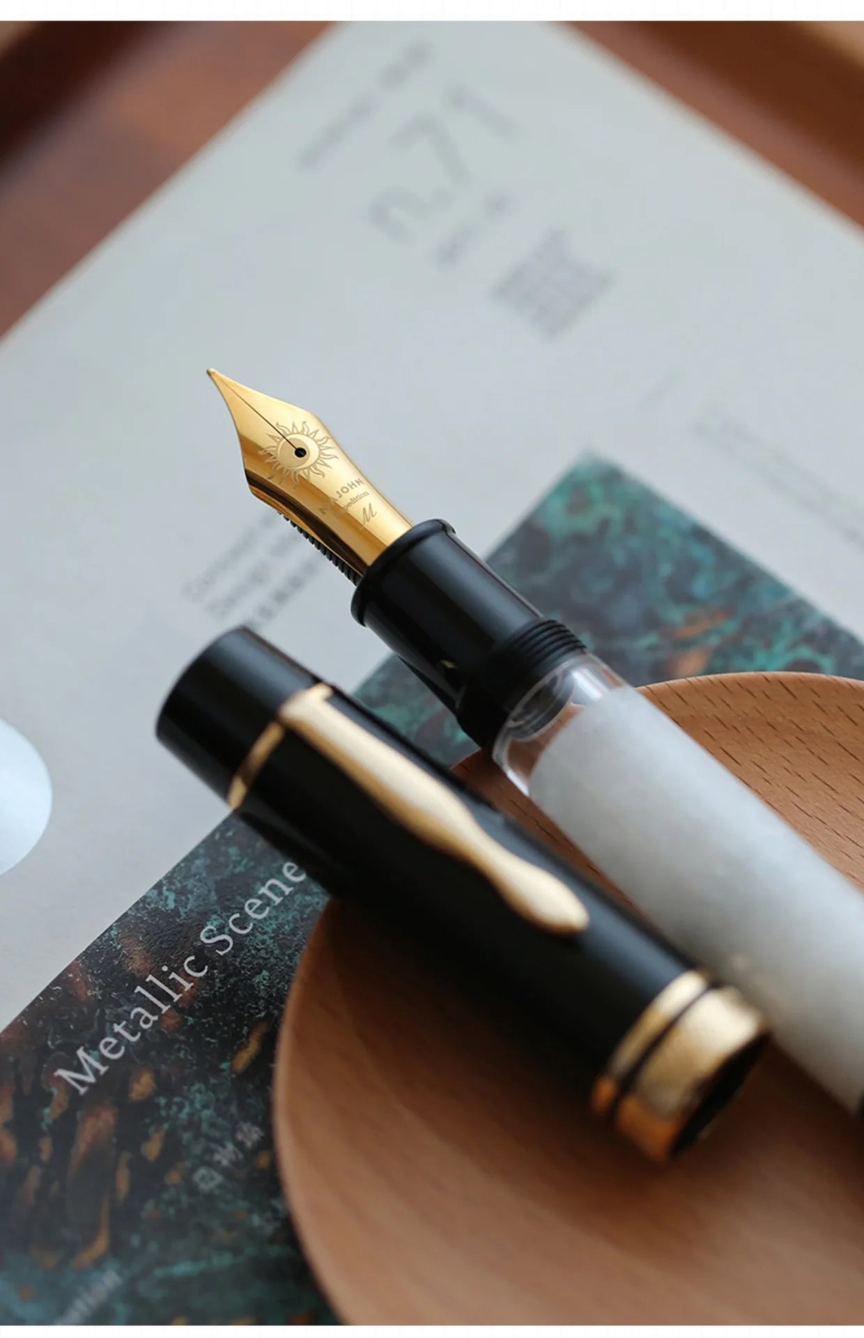 Majohn P139 Piston Resin Fountain Pen #8 F/M All Brass Piston System Large Capacity Writing Gift Pen Stationery School Supplies Master Coach HQ