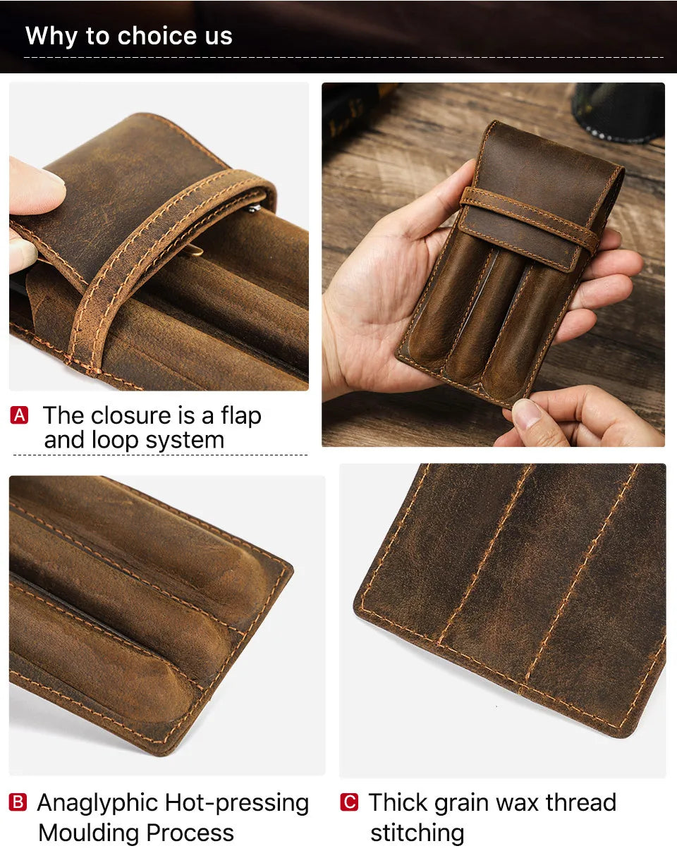 hand-made leather cowhide pencil pen case sleeve storage bag 1/2/3pcs-slot Magnetic drawer type student office home gift Master Coach HQ
