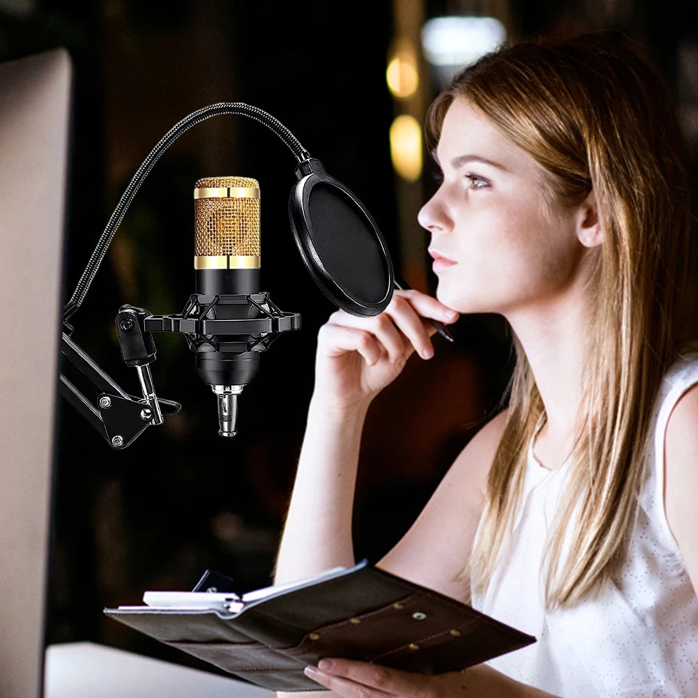Podcast Equipment Bundle with BM800 Microphone and V8 Sound Card Podcast Equipment Metal Shock Mount Perfect for Phone PC DJ Master Coach HQ