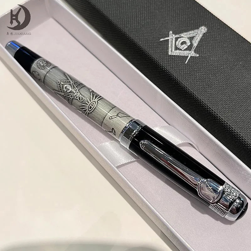 Masonic Symbols Noblest Ancient Silver Heavy Weight Silvery Clip Masonic Writing rollerball Pen With Gift Box Master Coach HQ