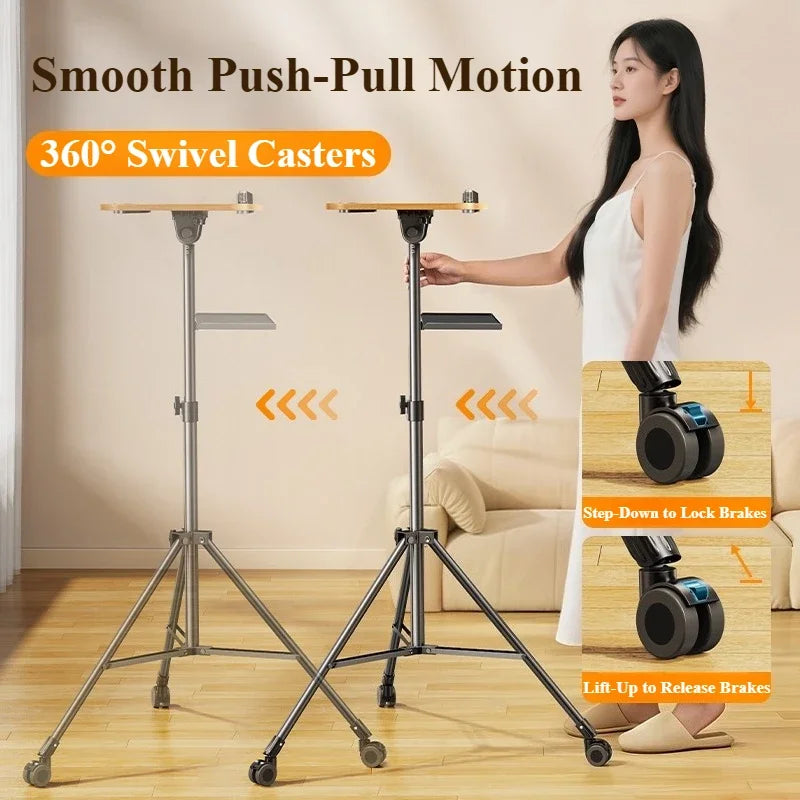 Eary Height Adjustable Laptop Stand Portable Standing Tripod Projector Desk Movable Computer Stand with Wheels Tray for Office Master Coach HQ
