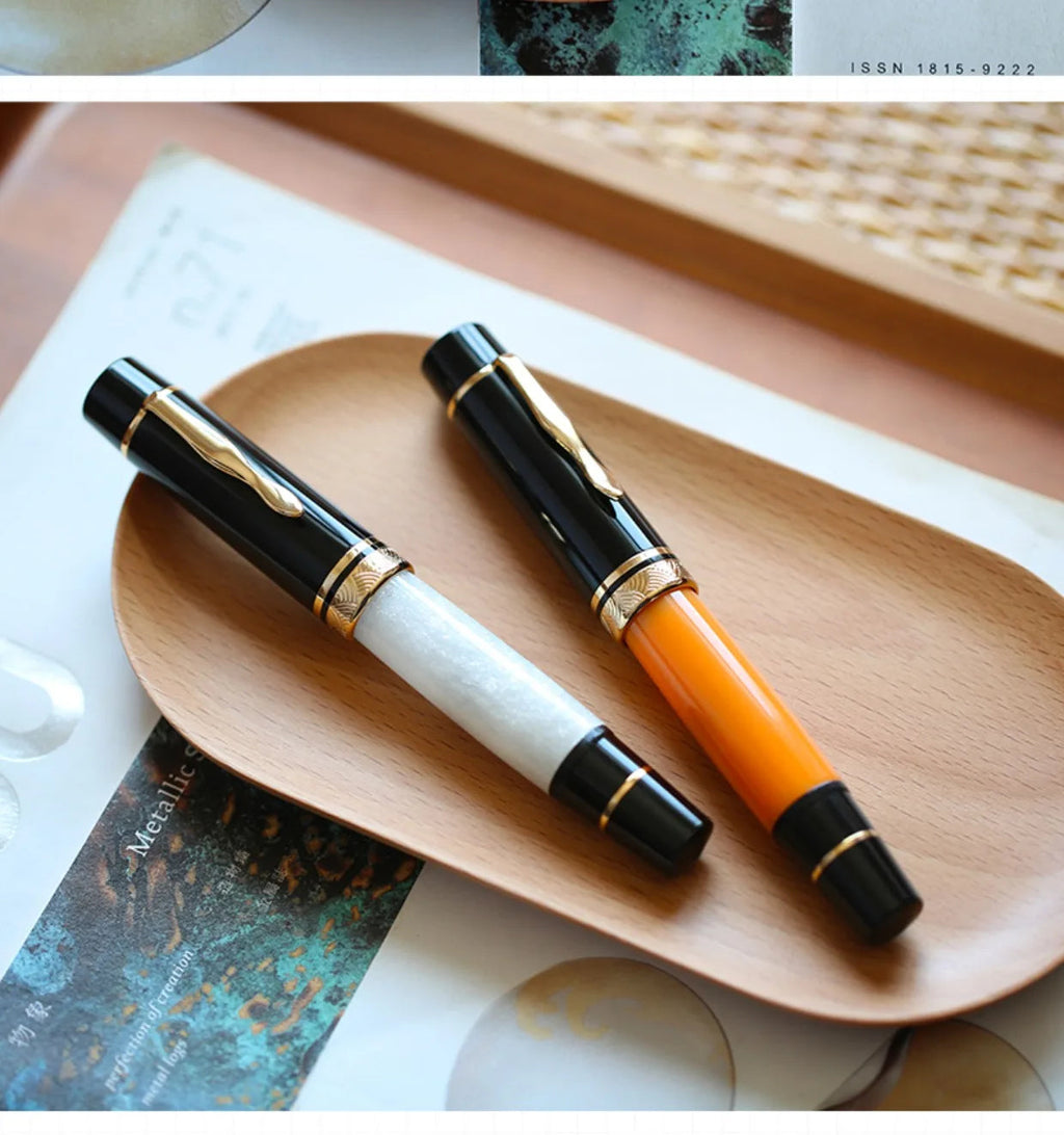 Majohn P139 Piston Resin Fountain Pen #8 F/M All Brass Piston System Large Capacity Writing Gift Pen Stationery School Supplies Master Coach HQ