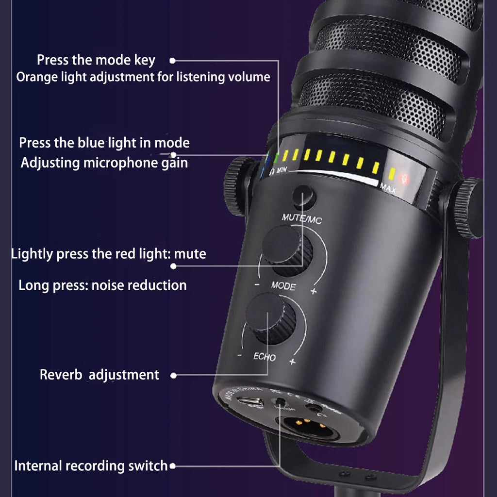Professional USB Condenser Microphone Metal Reverb Noise-canceling Microphone For PC Recording Streaming Podcast Plug And Play Master Coach HQ