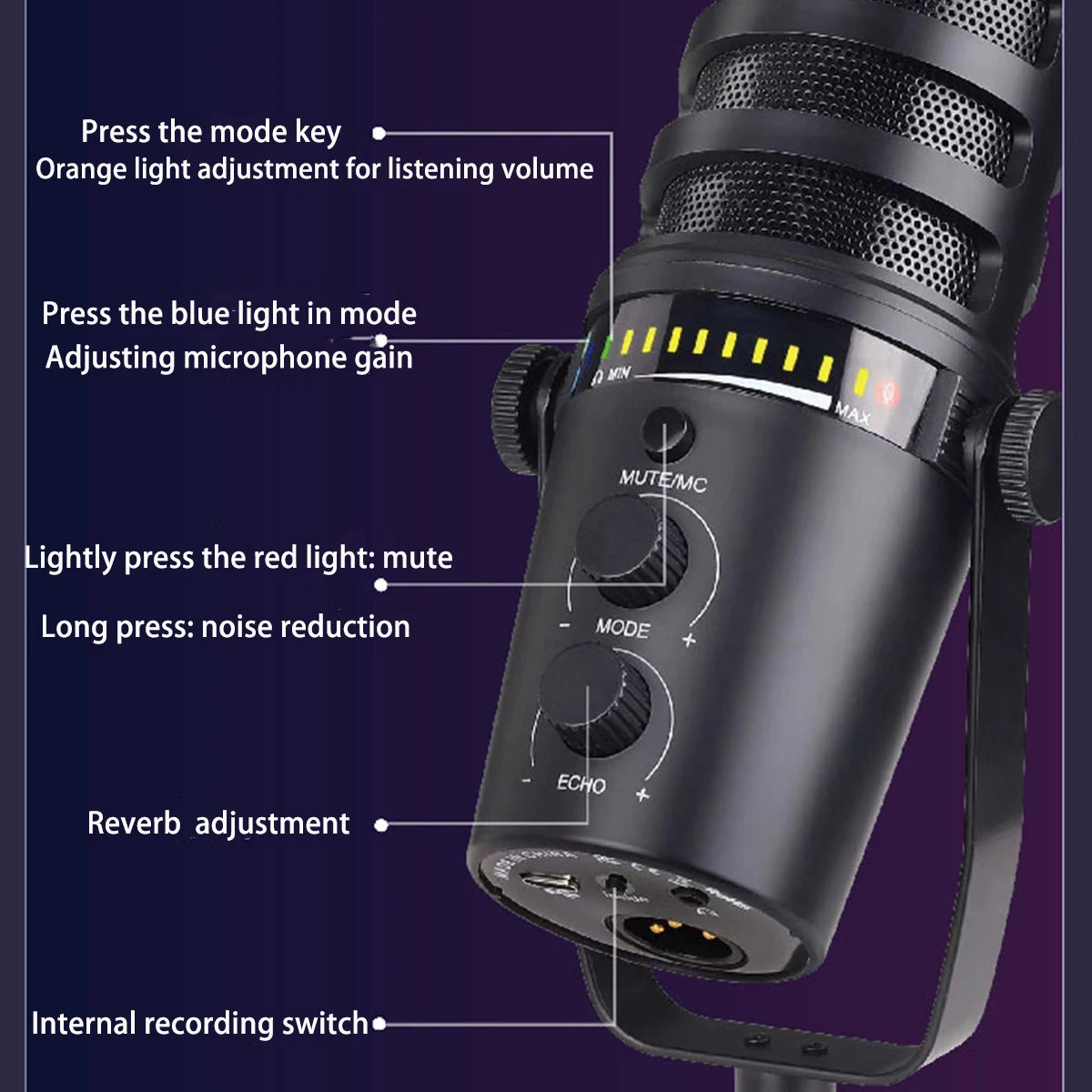 Professional USB Condenser Microphone Metal Reverb Noise-canceling Microphone For PC Recording Streaming Podcast Plug And Play Master Coach HQ