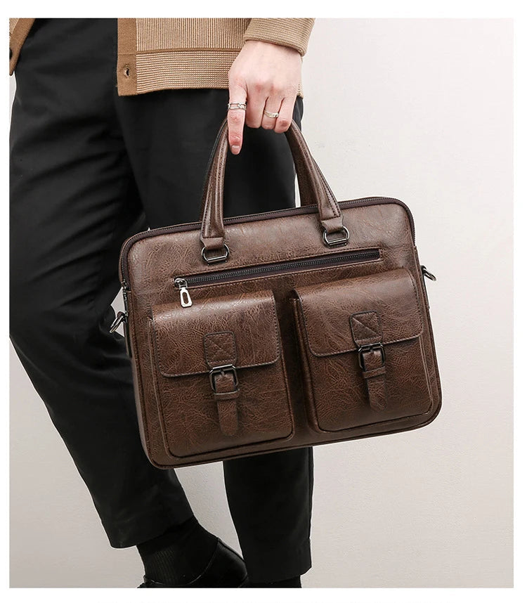 Luxury Brand Man Business Briefcase Bag PU Leather Messenger Shoulder Bag Men Office Lunch Bags For Laptop A4 File Male Handbags Master Coach HQ
