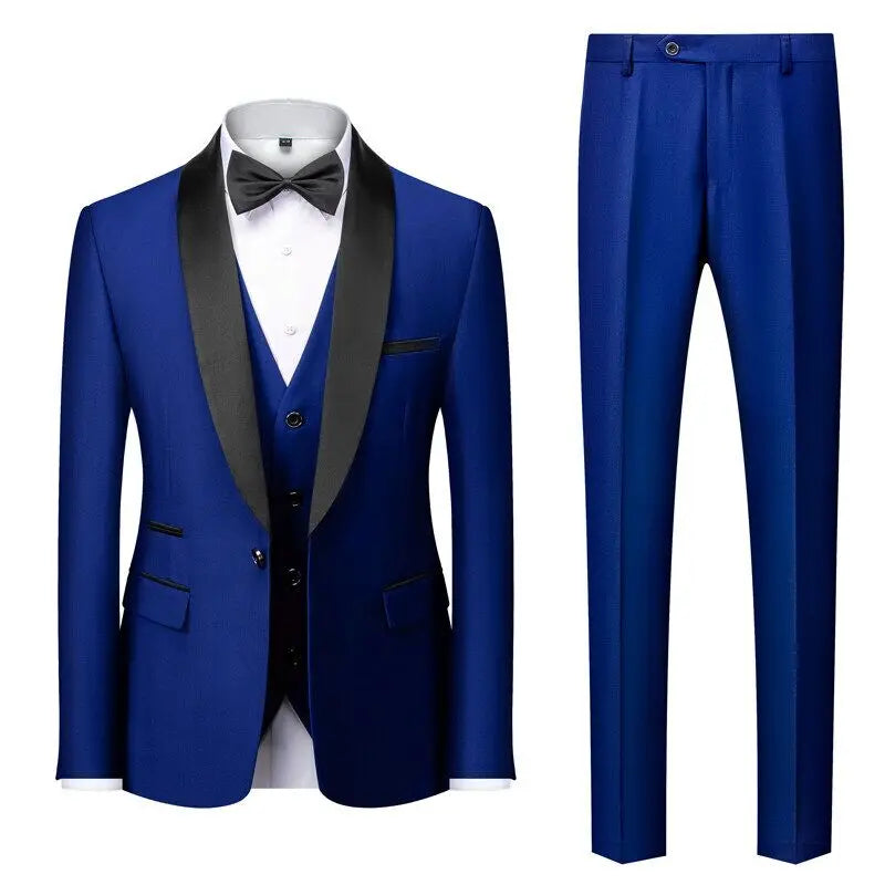 Suit (Blazer+ Vest + Pants) Men's Business Gentleman Fashion Slim Work Solid Color Plus Size Fair Dress Wedding Best Man Suits Master Coach HQ