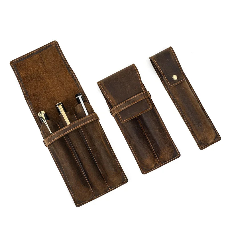 hand-made leather cowhide pencil pen case sleeve storage bag 1/2/3pcs-slot Magnetic drawer type student office home gift Master Coach HQ