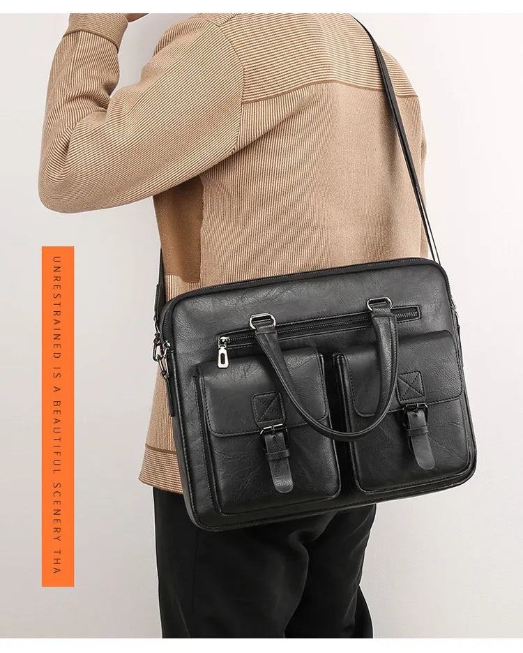 Luxury Brand Man Business Briefcase Bag PU Leather Messenger Shoulder Bag Men Office Lunch Bags For Laptop A4 File Male Handbags Master Coach HQ