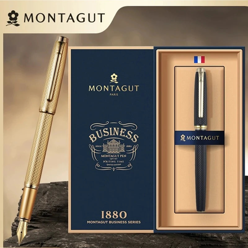 1PCS Montagut Classic Grey And Golden Trim Fountain Pen Iridium 0.5mm Exquisite Stationery Writing Gift Pen With Gift Box Master Coach HQ