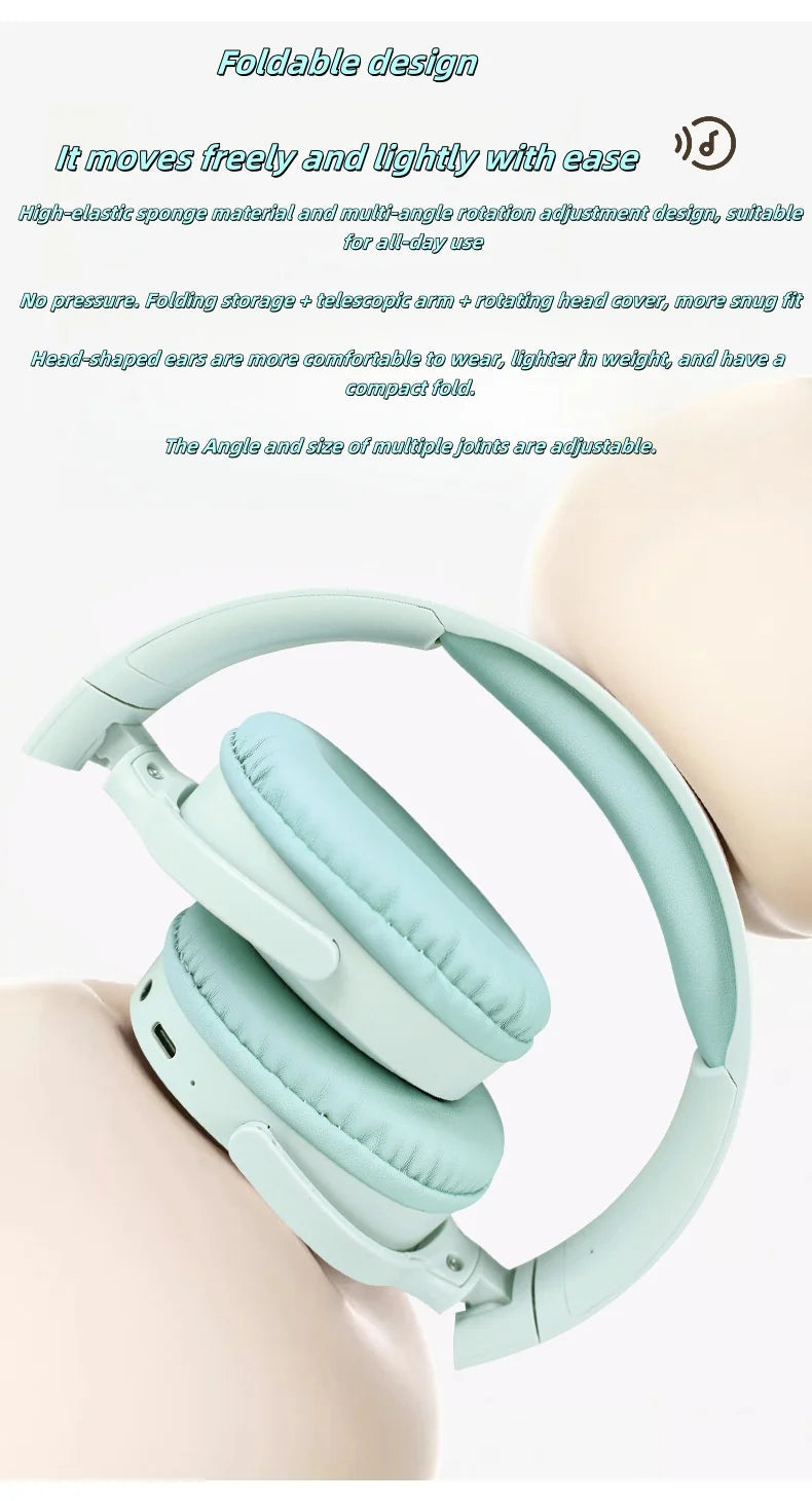 Fashionable Bluetooth wireless headphones, over-ear, deep bass, sports stereo, high fidelity, long battery life, universal Master Coach HQ