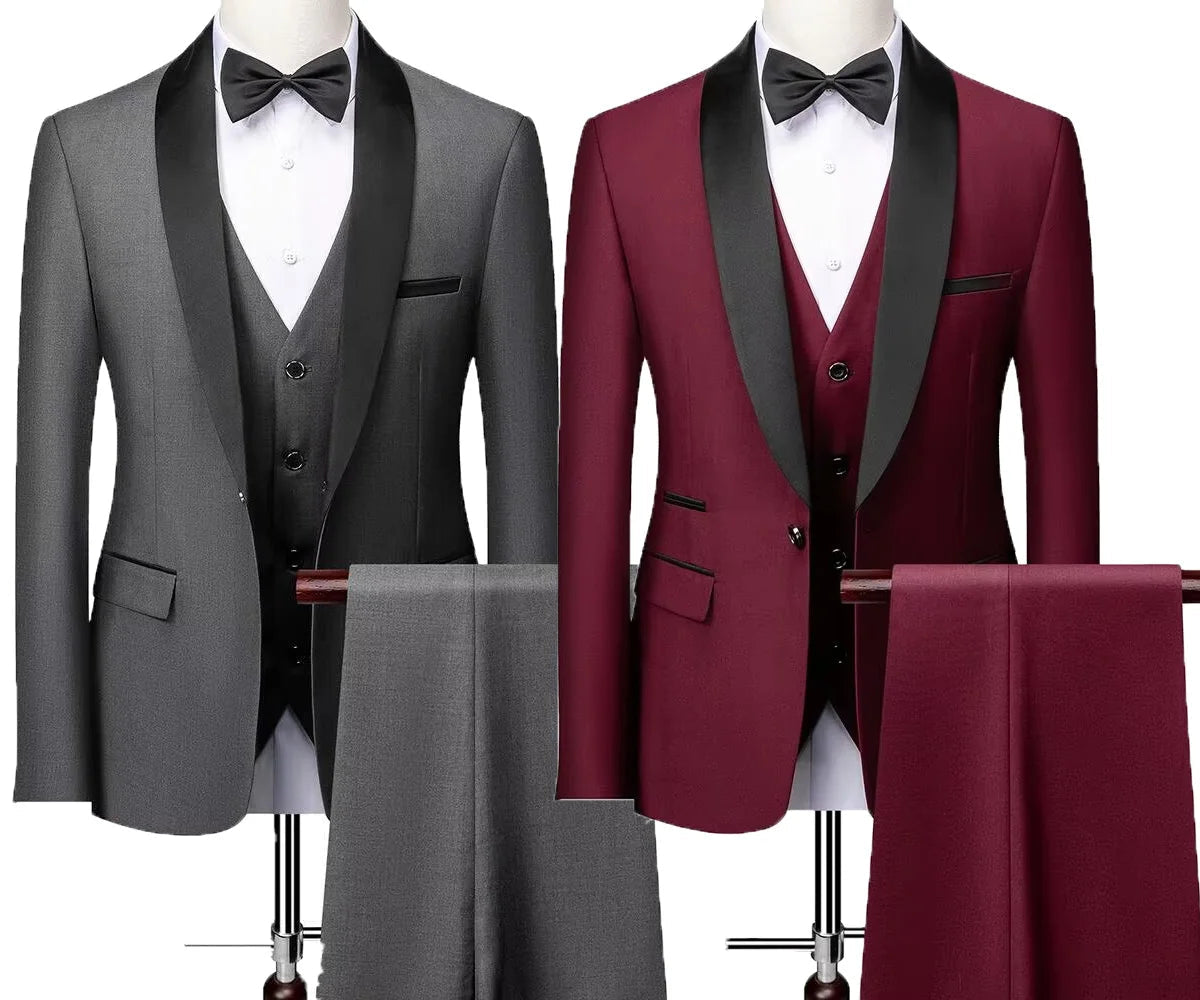 Suit (Blazer+ Vest + Pants) Men's Business Gentleman Fashion Slim Work Solid Color Plus Size Fair Dress Wedding Best Man Suits Master Coach HQ