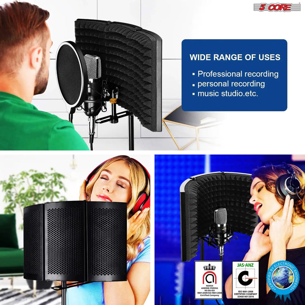 5Core Microphone Isolation Shield  Foldable Mic Shield with 3 Sound Insulation Absorbing Foam Anti Spier